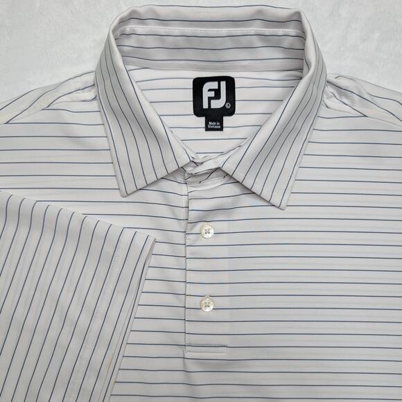 FootJoy Mens Golf Polo Shirt - Large White Pinstripe Performance Stretch - Picture 1 of 7